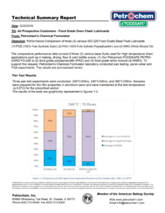 Application Report – FOODSAFE PETRO-GARD FG-220 Synthetic Esters Lubricant Outperforms White Mineral Oils And Synthetic PAO’s High Temperature Chain Applications